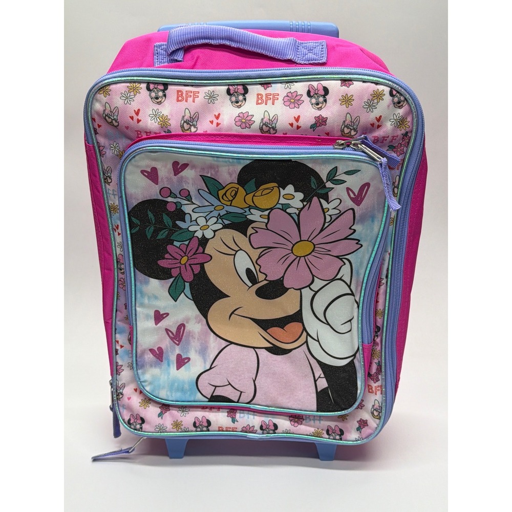 Disney Minnie Mouse Kids Rolling Suitcase Pink Purple Floral BFF Travel Bag